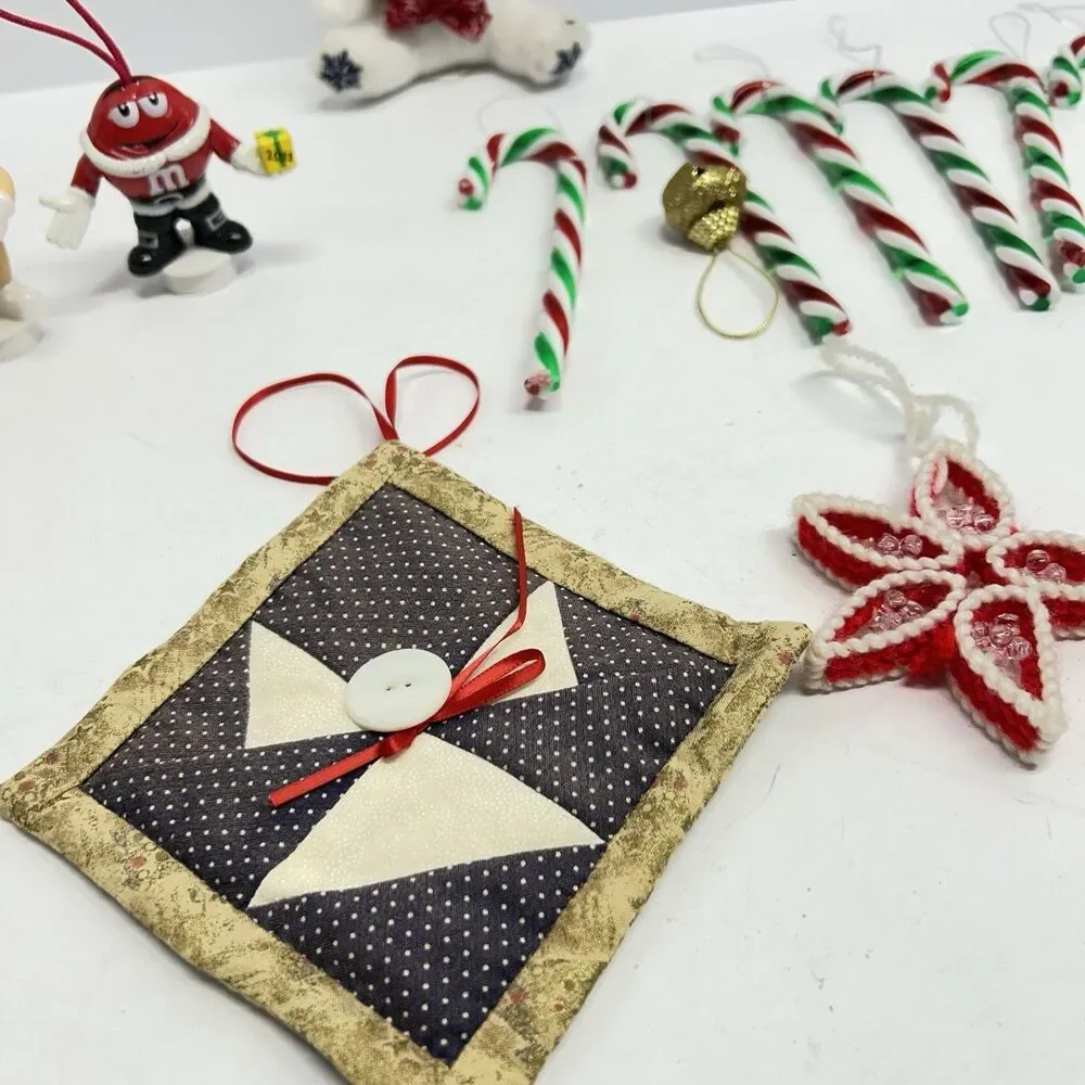 Vintage M&M Character Ornament Lot Fabric Quilted Baubles Pillow Candy Canes